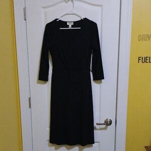 Black Sheath Midi Dress with Scoop Neck and 3/4 Sleeves Size 10 P